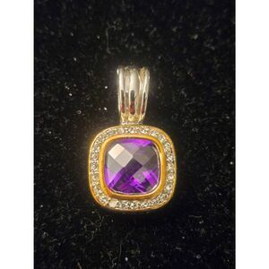 Women's Amethyst Crystal CZ Silver Tone With Gold Accent Pendant